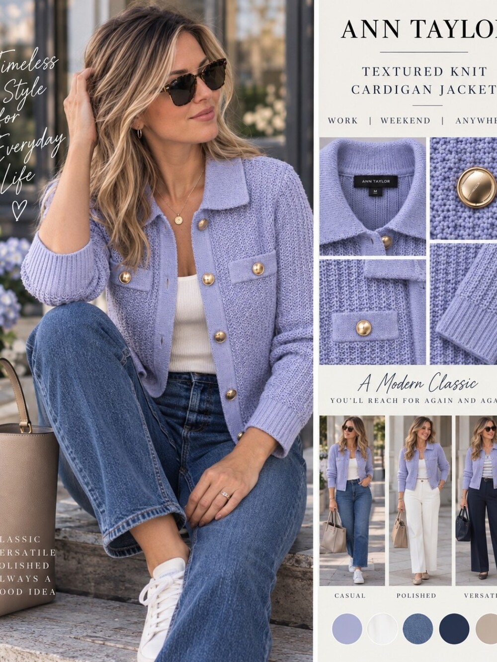 NWT Ann Taylor Lavender Textured Knit Collared Cardigan Jacket – Size XL